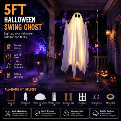Halloween Decoration 5FT Large Hanging Ghost Swing